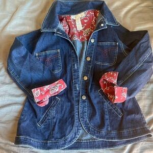 SAG HARBOR SPORT SIZE 12P DENIM JEAN JACKET RED TRIM STRETCH T25